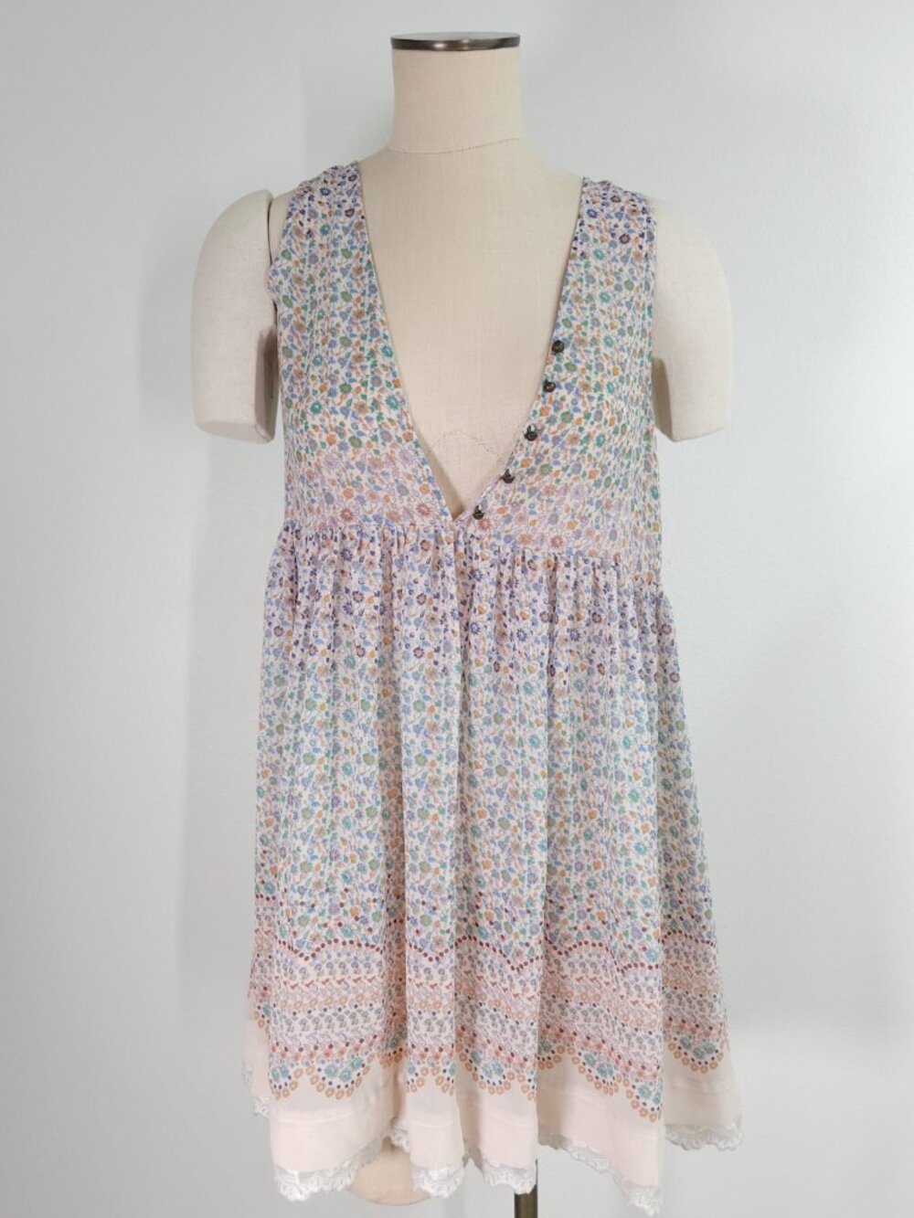 Maeve Anthropologie Size XSP Babydoll Floral Chiffon Mini Dress Sheer Sleeveless
